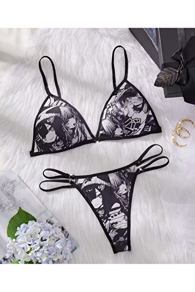 Butic Anime Kız Desenli Influencer Kawaii Bikini Kadın İç Çamaşır Seti