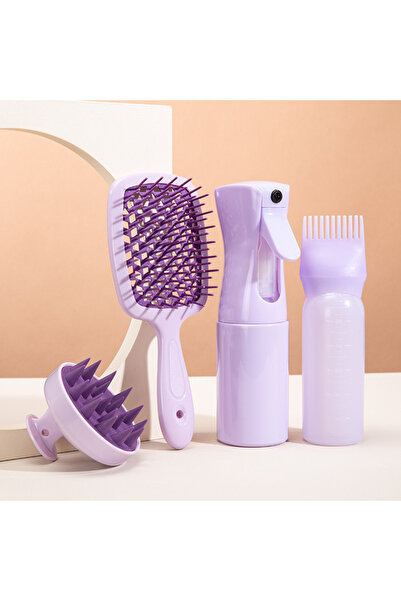 Choice مجموعة بيبول 4 قطع: مشط تدليك فروة الرأس، مشط مجوف بنفسجي، فرشاة تدليك الشامبو، فرشاة استحمام الشعر