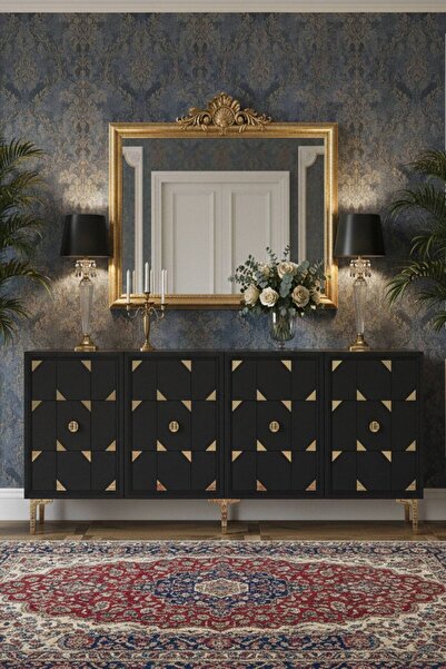 YUMEDİ DESİGN KA1523AG - RABBİT KONSOL ,TV SEHPASI , ÇOK AMAÇLI DOLAP, KAHVE KÖŞESİ 150 CM ANTRASİT-GOLD