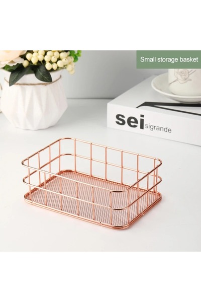 Choice Small Rose Gold Nordic Iron storage Basket jewelry organizer Gold Office Desktop Sundries Makeup Bru