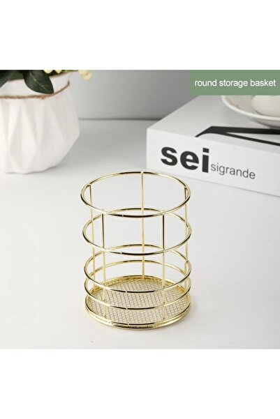 Choice Round Gold Nordic Iron storage Basket jewelry organizer Gold Office Desktop Sundries Makeup Brushes