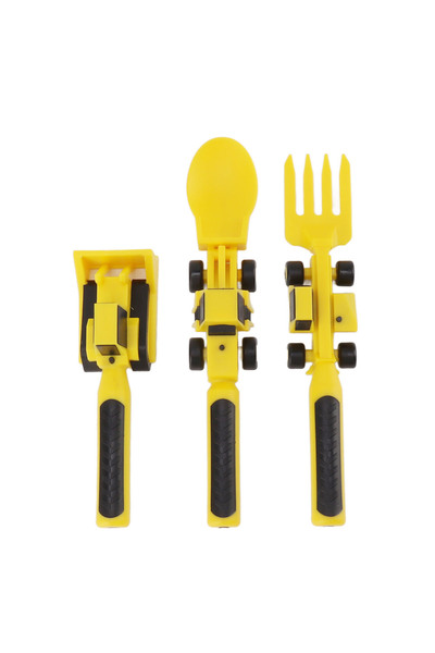 Choice Yellow Kids Construction Truck Utensil Set Cute Spoon Fork Pusher Saft PP Tableware Gift For Childre