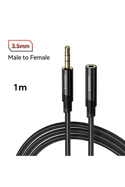 Toocki كابل صوت AUX أسود ثلاثي الأجزاء بطول متر واحد، مقاس 3.5 ملم، لتوصيل سماعات السيارة (ذكر إلى أنثى) وسماعات الرأس.
