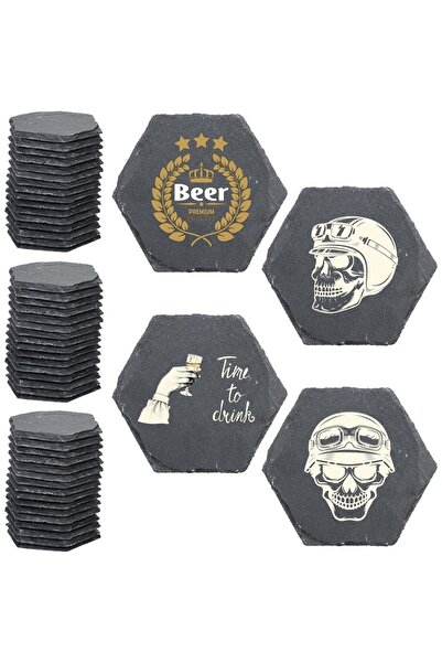 Choice مجموعة من 8 قطع من قواعد الأكواب السداسية المصنوعة من حجر الأردواز - قواعد أكواب سداسية الشكل مقاس 4 بوصات مصنوعة من الحجر الأسود، مناسبة للنقش، طقم أكواب