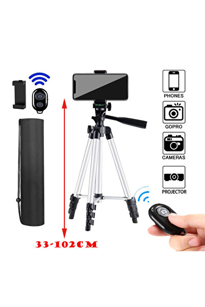 Choice حامل ثلاثي فضي للهاتف، طوله 100 سم، لتسجيل الفيديو، مزود بجهاز تحكم عن بعد بتقنية البلوتوث، مناسب للكاميرات العالمية