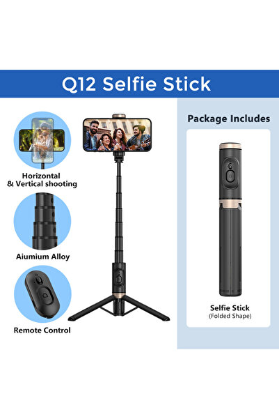 Choice عصا سيلفي لاسلكية محمولة باليد بتقنية بلوتوث Q12، مع حامل ثلاثي القوائم قابل للتمديد وحامل أحادي القوائم وجهاز تحكم عن بعد لأجهزة iPhone ...