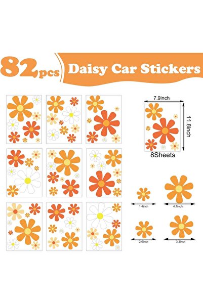 Choice 82PCS 82PCS White Orange Daisy Flower Funny Car Stickers Diy Auto Wind...