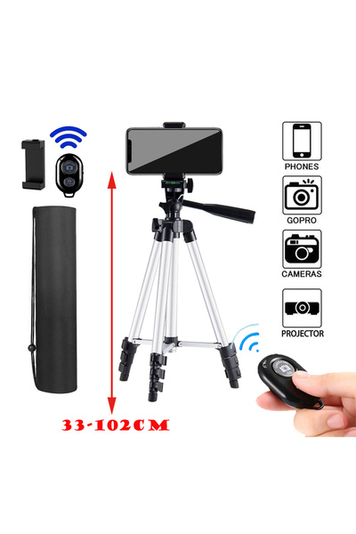 Choice حامل ثلاثي فضي للهاتف، طوله 100 سم، لتسجيل الفيديو، مزود بجهاز تحكم عن...