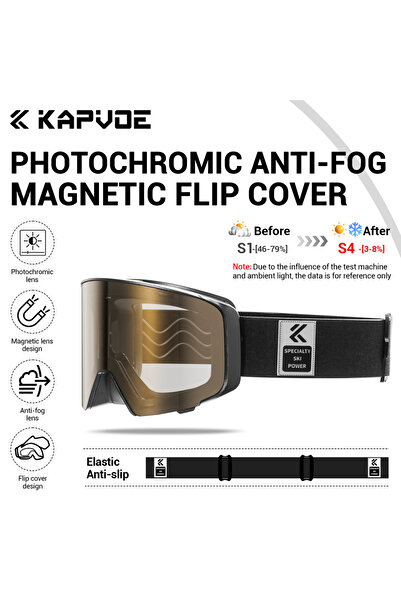 KAPVOE Photochromic-GO-05 Photochromic Ski Goggles Magnetic Anti-Fog Lenses UV400 Protection Men Wom