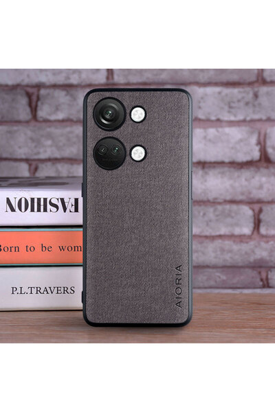Choice جراب جلدي رمادي داكن من نسيج لهاتف OnePlus Nord 3، مصنوع من مادة TPU ناعمة حول الحواف، متوافق مع OnePlus Nord 3 5G.