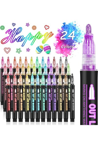 Choice قلم تحديد فني مزدوج الخطوط DW-861A-36، 24 لونًا، قلم تحديد جرافيتي DIY عالي الجودة
