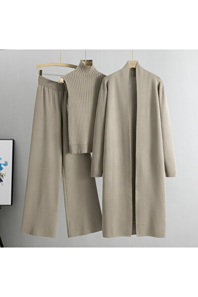 Choice One Size Brown Spring Autumn 3 Piece Women Cardigan Tracksuits Fashion Knitted Pant Set Ladies Sweat