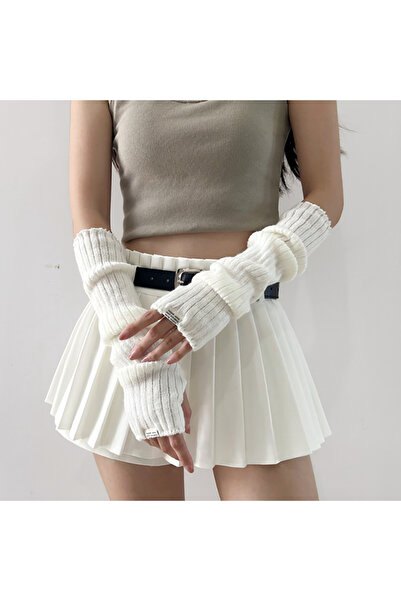 Choice قفازات تدفئة الذراعين المحبوكة باللون الأبيض، مقاس 40 سم، بتصميم ربيع ...