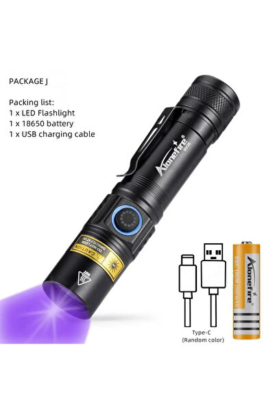 Choice مصباح يدوي يعمل بالأشعة فوق البنفسجية بقوة 5 واط وطول موجي 365 نانومتر، مزود ببطارية 18650، قابل لإعادة الشحن عبر منفذ USB من النوع C، مقاوم للتسرب