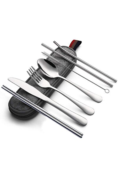 Choice Silver 8Pcs/set Tableware Reusable Travel Cutlery Set Camp Utensils Set with stainless steel Spoon F