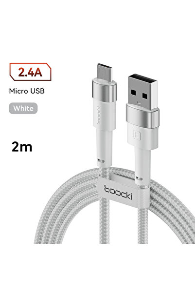 Toocki كابل مايكرو يو إس بي أبيض من مور إيه-إم بطول 2 متر و2.4 أمبير لشحن هوا...