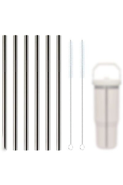 Choice 8pcs 6 Metal Straws, 2 Cleaning Brushes, Reusable, for Stanley Iceflow Flip Top 30 oz Nonpareil,0.31