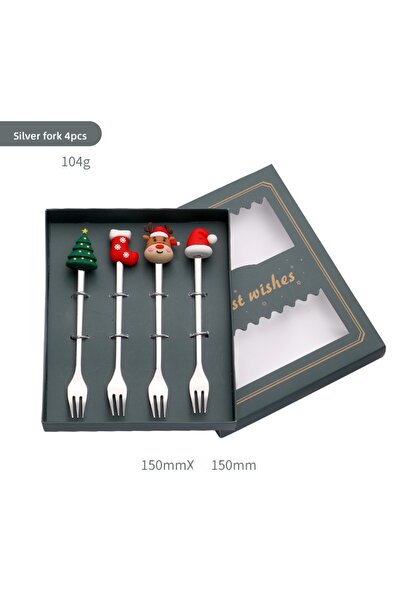Choice Silver folk 4pcs 6/4PCS Christmas Gift Glod Silver Spoon Fork Set Elk Christmas Tree Decoration Dess