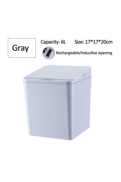 Choice سلة مهملات صغيرة ذكية بسعة 6 لترات، رمادية اللون، مزودة بمنفذ USB، تعمل تلقائيًا بدون لمس، مزودة بمستشعر حركة بالأشعة تحت الحمراء