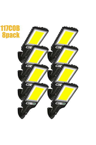Choice مجموعة من 8 مصابيح تعمل بالطاقة الشمسية مزودة بمستشعر حركة، مصابيح أمان LED تعمل بالطاقة الشمسية مع 117 مصباح COB، 3 أوضاع إضاءة