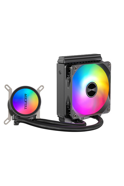 Choice مبرد مائي أبيض وأسود من TEUCER طراز AF-120، مزود بمروحة RGB مقاس 12 سم، ومشتت حراري للمعالج، ومشع تبريد مائي للكمبيوتر الشخصي مقاس 120 مم.