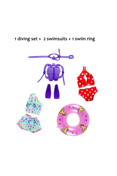 Choice طقم ملابس سباحة صيفية مرحة مكون من 4 قطع باللون البنفسجي، مناسب لدمى م...