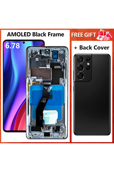 Choice7 طقم أسود، شاشة AMOLED 100% بديلة لهاتف S21 Ultra 5G مع إطار...