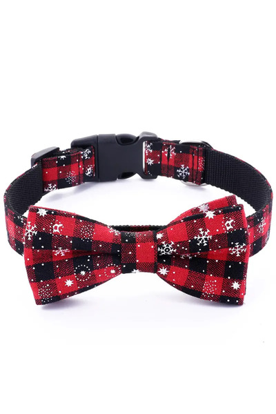 Choice طوق كلب أحمر مقاس صغير (1.5 × 25 سم) مزين بفيونكة، وطوق كلب بنقشة مربع...