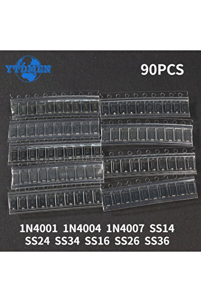 YTDMEN 90PCS Rectifier Diode 1N4007 1N4001 1N4004 SS14 SS24 SS34 SS16 SS26 SS...