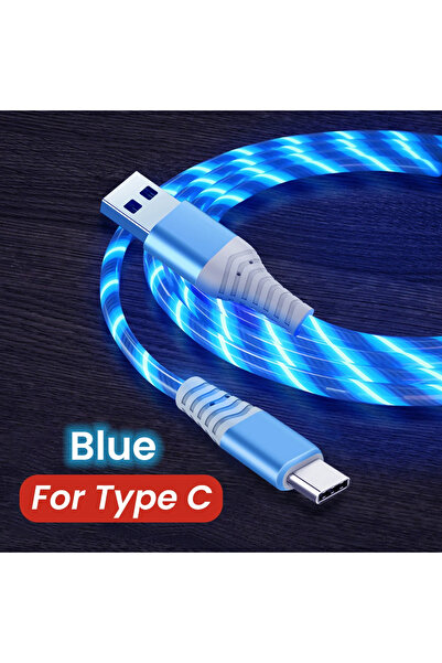 Choice 1.2m Blue Type C Flow Luminous USB Type C Cable 3A Fast Charging Data Cord for IPhone C...