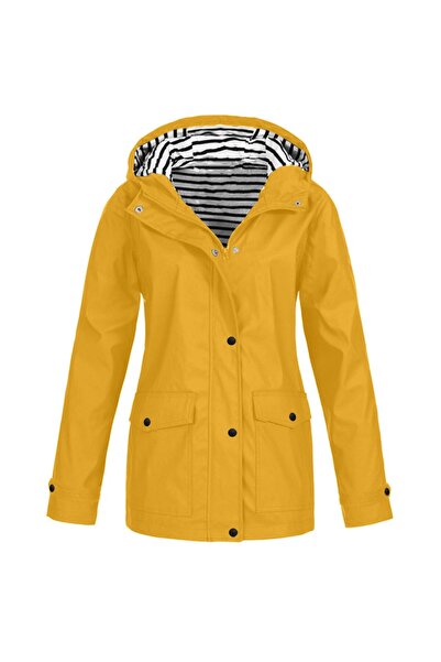 Choice M Orange New Women Solid Rain Heat Retaining Jacket Outdoor Plus Size Waterproof Hooded Raincoat Win