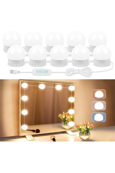 Choice مصباح مرآة LED يعمل بكابل USB، مزود بـ 10 لمبات قابلة للتعتيم، 3000/4000/6500 كلفن و10 لومن