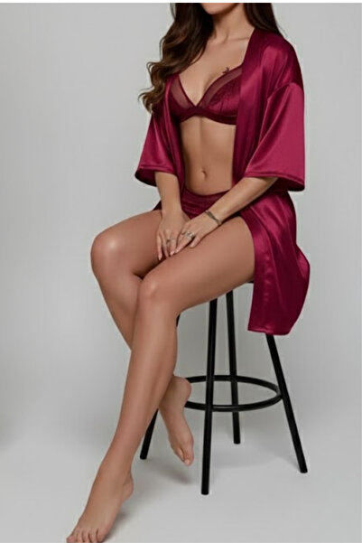 ZENCHES Set mini-rochie de casă din satin și sutien din catifea