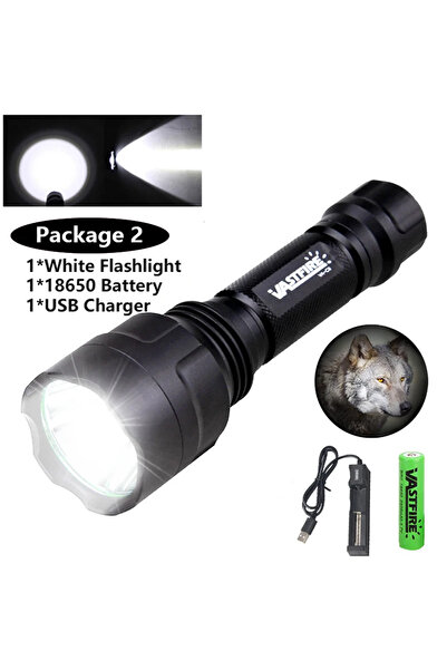 Choice الخيار 1: مصباح يدوي تكتيكي للصيد بتقنية LED، أخضر/أحمر/أبيض، قابل لإعادة الشحن عبر منفذ USB، 350 لومن، مدى 600-800 ياردة