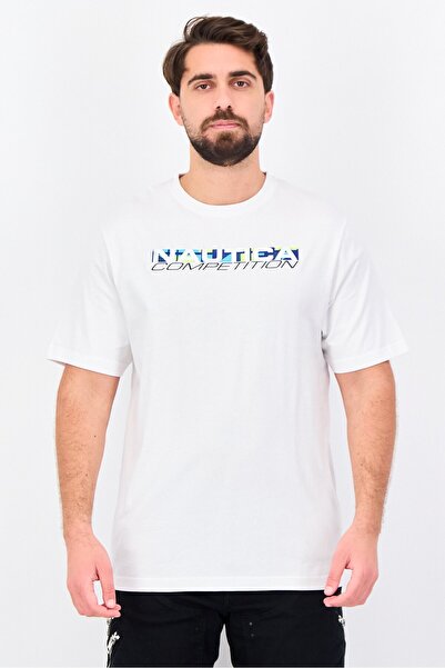 Nautica Men Crew Neck Short Sleeve Graphic Print T-Shirt, White