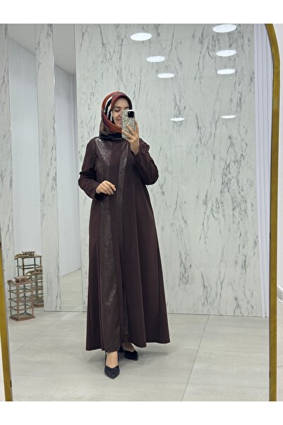 KübraTrend Kadın Boydan Deri Detaylı Elbise