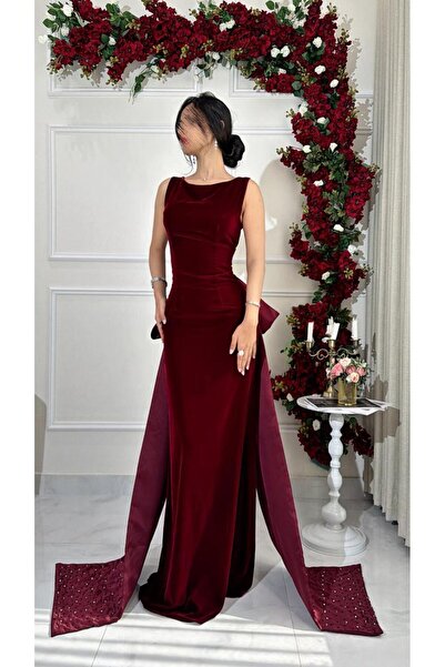 Loolmas fashion فستان سهرة مخملي خمري