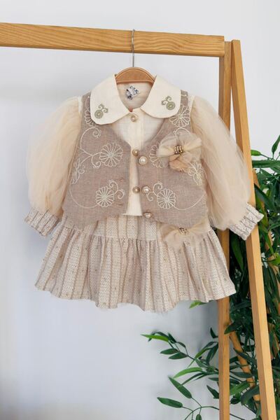 Minigimin Cicileri Set de rochii pentru fete set cu vestă cu broderie vintage...