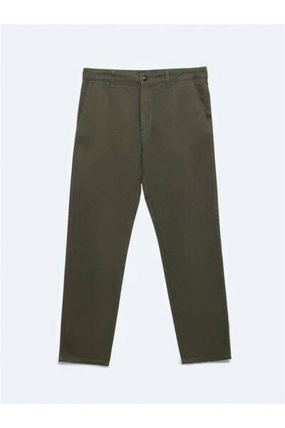 Kip Khaki Plain Weave Casual Cotton Blend Trousers