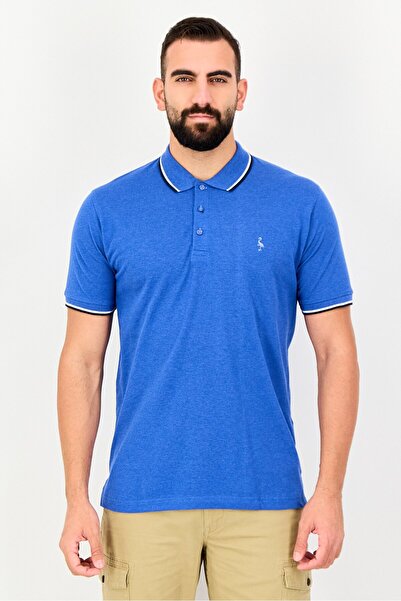 TailorByrd Men Regular Fit Embroidered Logo Short Sleeve Polo Shirt, Blue