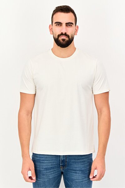 Fudo Men Crew Neck Short Sleeve Solid T-Shirt, Off White