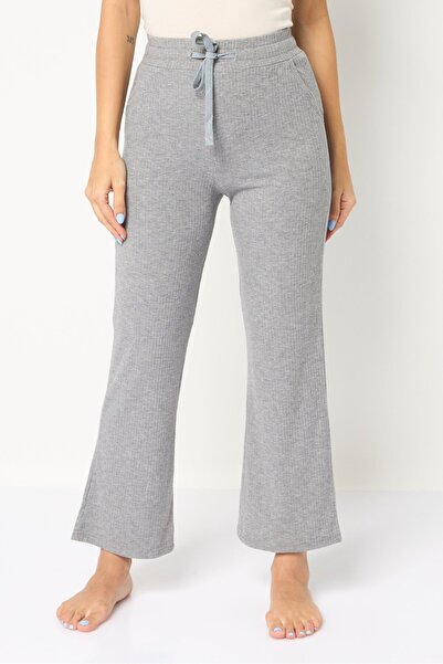 London Fog Women Regular Fit Ribbed Sleepwear Bottom, Grey