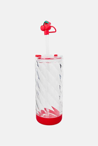 Cook With Color Glass Tumbler With Straw And Lid, Red