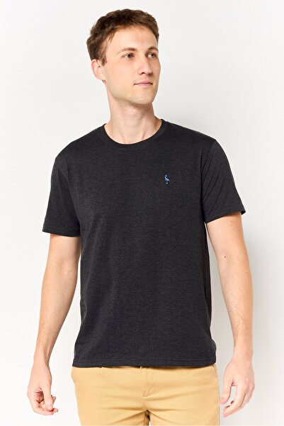 TailorByrd Men Crew Neck Short Sleeve Embroidered Logo T-Shirt, Charcoal