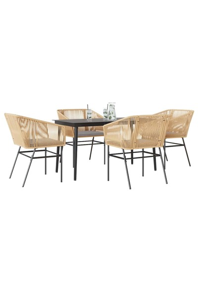 vidaxl 5 Piece Garden Dining Set with Cushions Brown Poly Rattan Glass