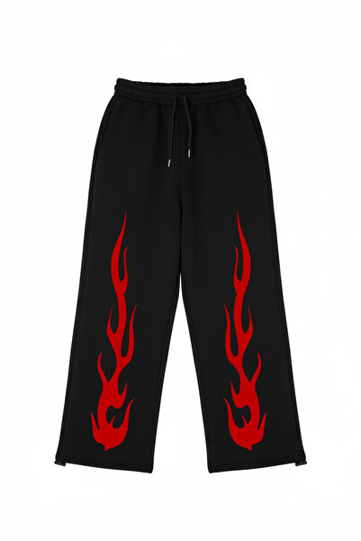 Sokak Butik Ανδρικό μαύρο αθλητικό παντελόνι Premium Red Flame Leg