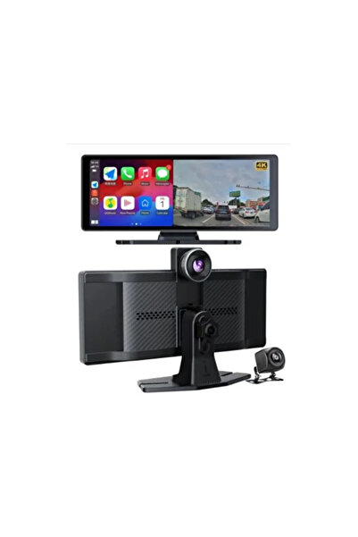 KAZEMTECH Araç Carplay 10.2 İnç Büyük Ekran / Apple / Android / Uyumlu Ön/Arka Çift Kameralı Araç Kayıt Ekranı