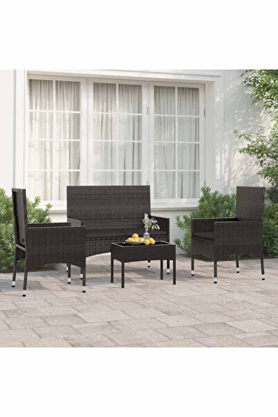 vidaxl طقم جلوس حديقة مكون من 4 قطع مع وسائد، مصنوع من خشب الروطان الصناعي ال...