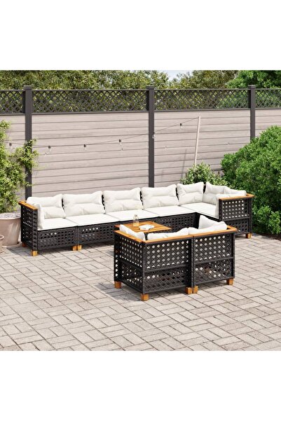 vidaxl طقم أريكة حديقة مكون من 9 قطع مع وسائد، مصنوع من خشب الروطان الصناعي ا...