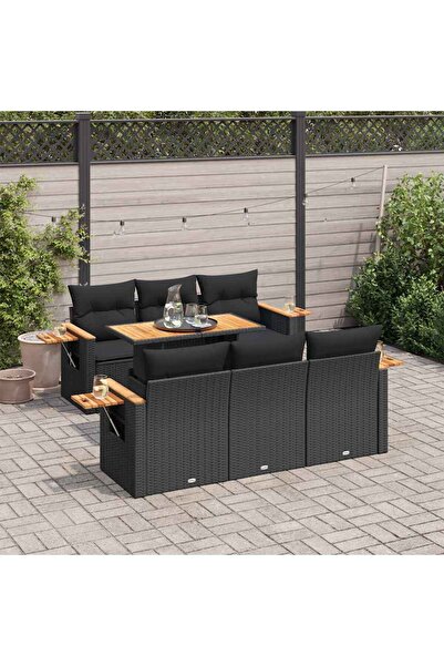 vidaxl طقم أريكة حديقة مكون من 7 قطع مع وسائد، مصنوع من البولي راتان الأسود و...